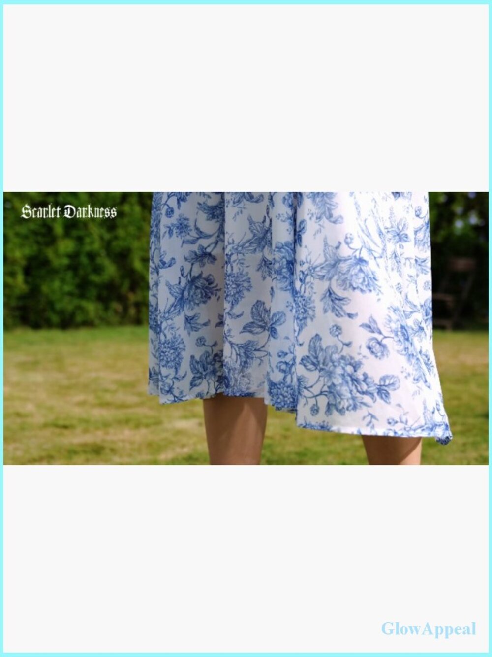 Floral Puff Sleeve Square Neck A-Line Midi Dress for Wedding Guest Tea Party - Picture 6 of 7